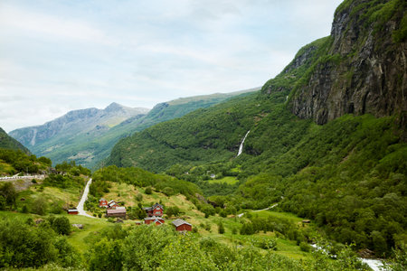 The beauty of Norwegian nature. West Norway natural landscape along the route of the Flam railwayの写真素材