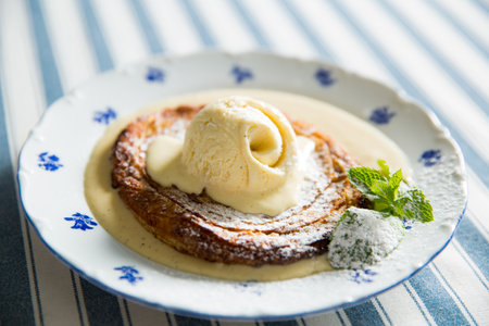 Apple pie ice cream on a plate. Top view.の写真素材