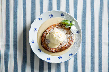 Apple pie ice cream on a plate. Top view.の写真素材
