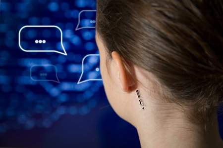 Different slots for memory cards and charging in the head of a teenage girl. Artificial...