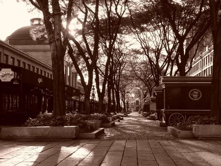 Fanueuil Hall (donated to Boston by Peter Faneuil in 1742) at Dawn in Boston Sepia tone.の写真素材