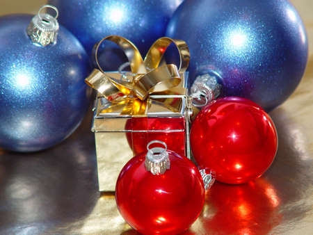 Christmas ornaments with silver gift box.の写真素材