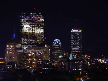 Back Bay skyline at night in Boston, Massachusettsの写真素材