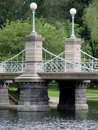 Boston Public Gardens Bridge over Swan Pondの写真素材