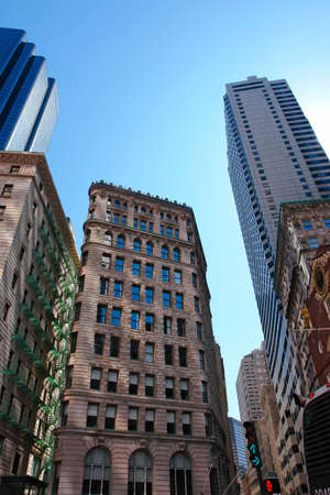 wide angle perspective of boston's financial district, downtown bostonの写真素材