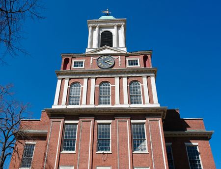 old west church in boston dating back to 1737, clock on tower shows 2:20 pmの写真素材