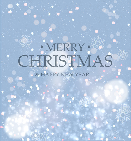 Greeting card. Background blurred gently blue. Glittering balls. Merry Christmasのイラスト素材