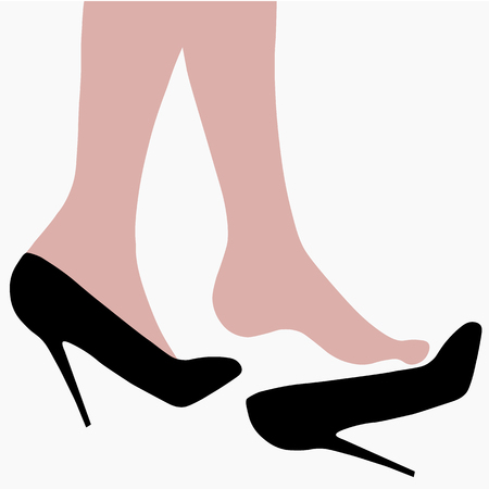 Beautiful female feet in black high heels.のイラスト素材