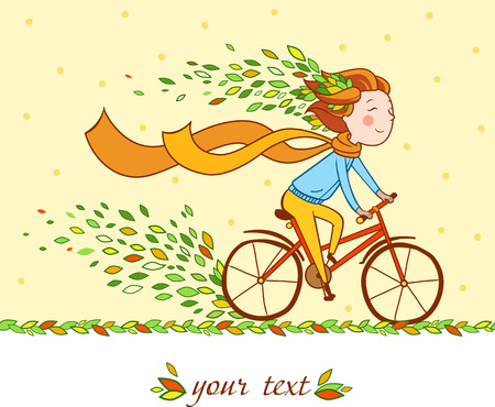 Girl rides a bicycle.のイラスト素材