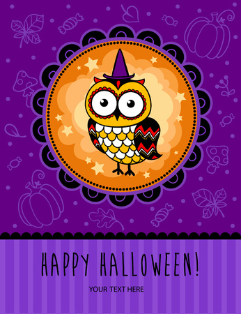 Halloween concept card in cartoon style in pink colors.のイラスト素材