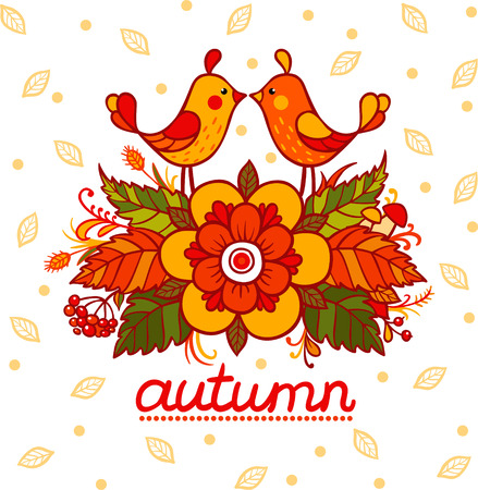 Vector cute autumn illustration. Birds. Autumn designe.のイラスト素材
