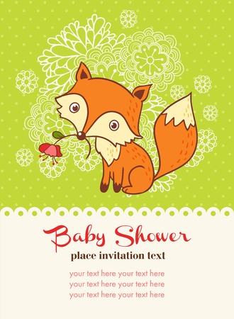 Vector illustration of a fox and a flower with a place for your text.のイラスト素材