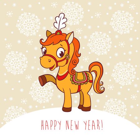 Christmas illustration with horse.のイラスト素材