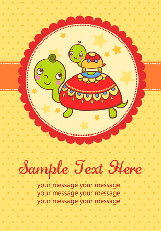 illustration of turtles in an oval frame and place for your text.のイラスト素材