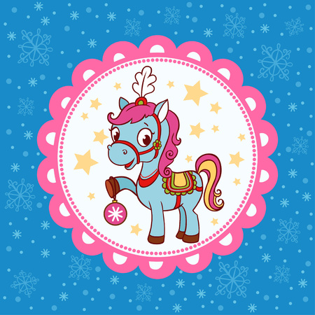 Round with circus horse in cartoon style.のイラスト素材
