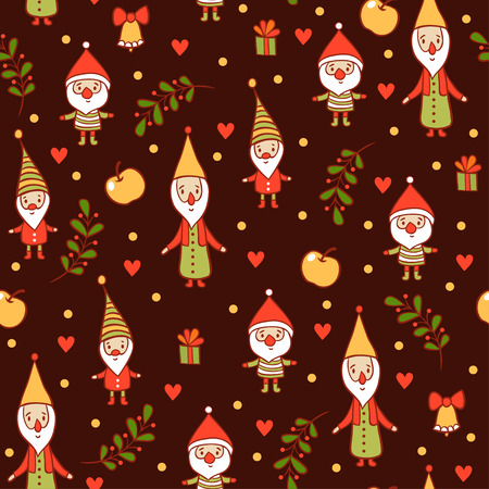 Seamless Christmas background. Christmas and New Year's pattern. Holiday card with cute gnomes.のイラスト素材
