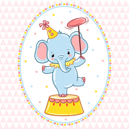 A circus elephant standing on a circus tub. Vector illustration.のイラスト素材