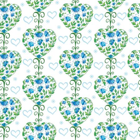 Seamless texture with flowers and butterflies. Endless floral pattern. Heart flower. Love. Flower heart for Wedding or Valentines day design. Card.のイラスト素材