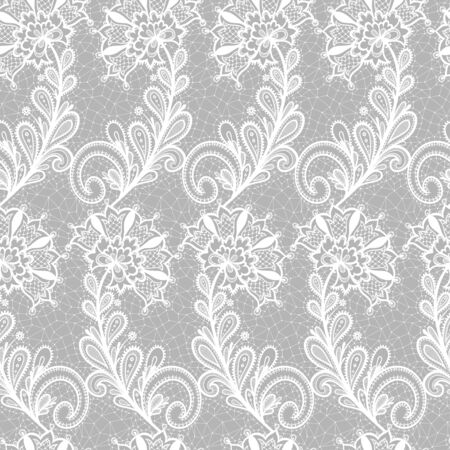 Lace seamless pattern with flowers. Vector illustration with lacy white flowers on a black background.のイラスト素材