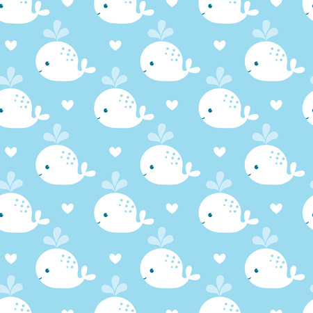 Cute background with cartoon blue whales. Baby shower design. Seamless pattern can be used for wallpapers, pattern fills, surface textures.のイラスト素材