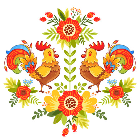 Vector illustration of bright and colorful roosters flower on a white background.のイラスト素材