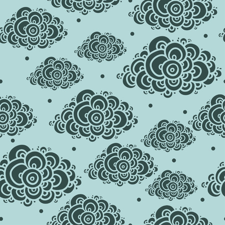Seamless abstract hand-drawn pattern, clouds background. Seamless background with clouds. Vector illustration.のイラスト素材