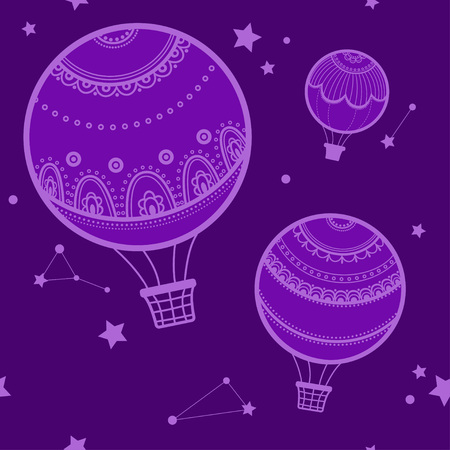 Background with hot air balloons, night and hot air balloons. Vector illustration of hot air balloons,the starry sky.のイラスト素材