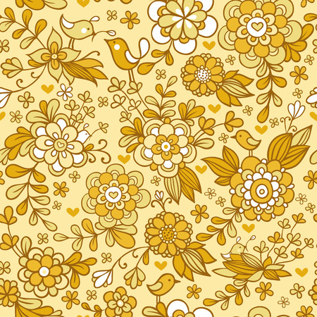 Vintage floral seamless pattern. Vector. Seamless texture with flowers and birds. Endless floral pattern.のイラスト素材