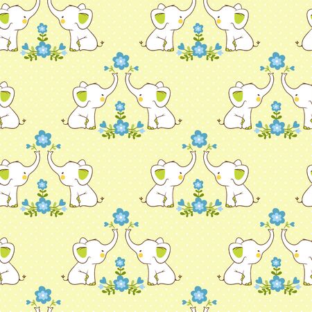 Cute floral seamless pattern with elephants. Childish vector background. Baby pattern.のイラスト素材