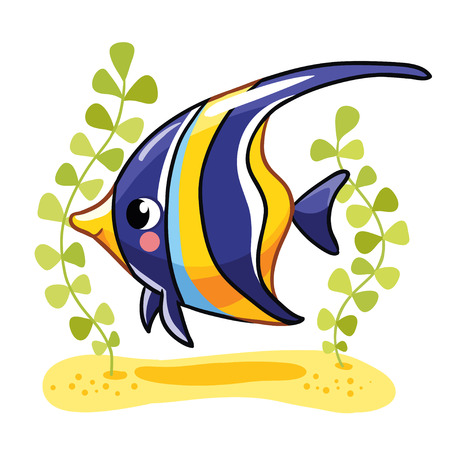 Cute fish zanclus in vector illustration. Tropical reef fish isolated on white background. Kids fish.のイラスト素材