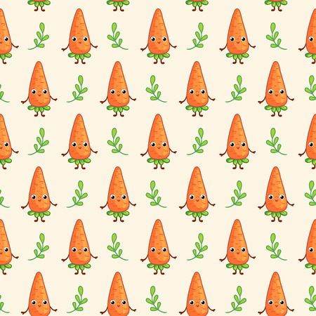 Vector seamless pattern with cute Carrots on dark background. Cartoon vegetable character Carrot.のイラスト素材