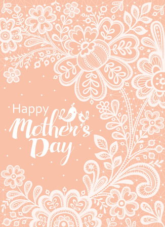 Mothers day card with a white lace. Vector vntage greeting card Happy Mothers's Day. Can be used as mothers day card or poster. Typographical Background.のイラスト素材