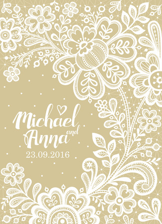 Lace. Card with a white lace. Floral Background Lace. Wedding invitation lace.Vector greeting card.のイラスト素材