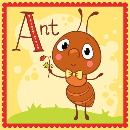 Illustrated alphabet letter A and ant. Animals.のイラスト素材