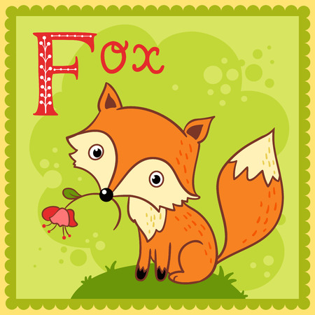 Illustrated alphabet letter F and fox. Animals.のイラスト素材