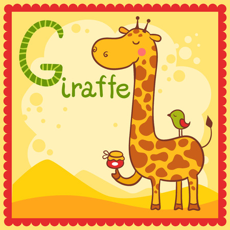 Illustrated alphabet letter G and giraffe. Animals.のイラスト素材