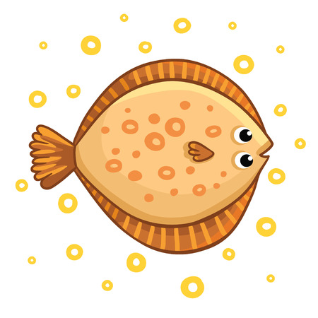 Cute cartoon flatfish isolated. Flatfish on a white background, vector illustration.のイラスト素材
