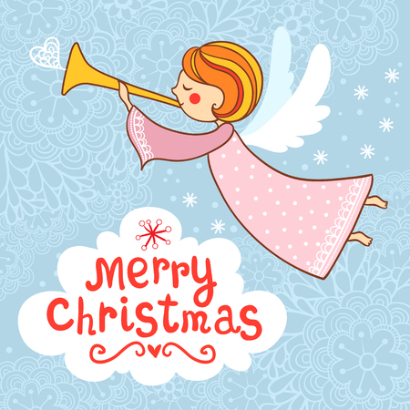 Greeting card, Christmas card with Christmas angel. New year s card.のイラスト素材