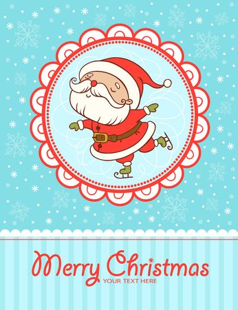Funny and cute Christmas card. Santa Claus skating.のイラスト素材