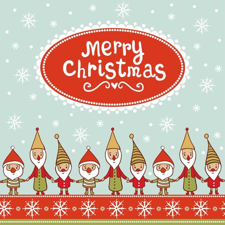 Seamless Christmas pattern with gnomes. Pattern with Christmas elves and snowflakes.のイラスト素材