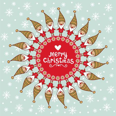 Bright Christmas card with tex tbox. Vintage Merry Christmas card in vector with Santa Claus.のイラスト素材