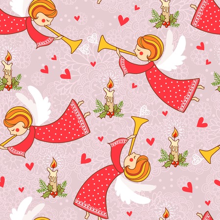 Stylish Christmas pattern with angels flying in the sky.のイラスト素材