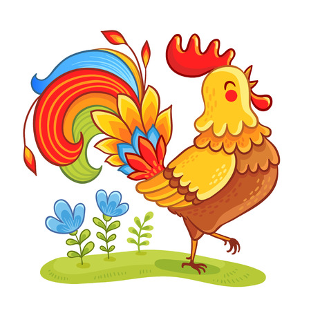 Rooste. Cute cartoon rooster vector illustration. Cartoon rooster isolated on a white background.のイラスト素材
