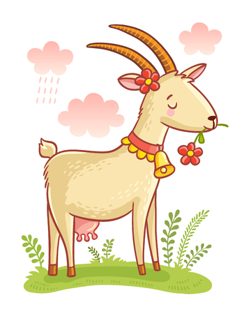 Cute Farm Animal, Goat. Colorful illustration of Cartoon Goat.のイラスト素材