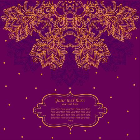Vintage invitation card with lace ornament. Template frame design for card.のイラスト素材