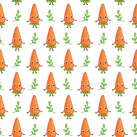 Vector seamless pattern with cute Carrots on white background. Cartoon vegetable character Carrot.のイラスト素材