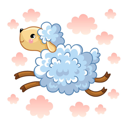 Farm animal. Vector illustration of lamb on a white background with clouds.のイラスト素材
