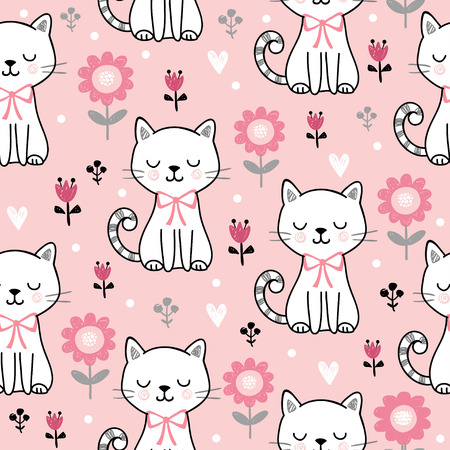 Seamless pattern with cute catsのイラスト素材