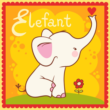 illustration of isolated animal alphabet E with elephantのイラスト素材