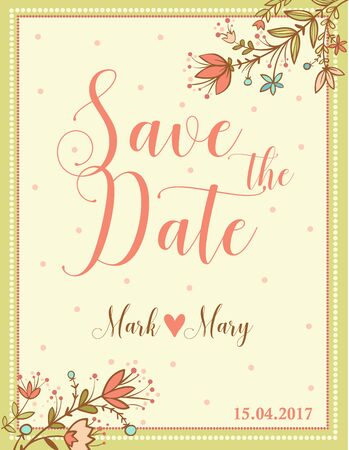 Wedding invitational card with floral illustration. Wedding invitation floral card.のイラスト素材